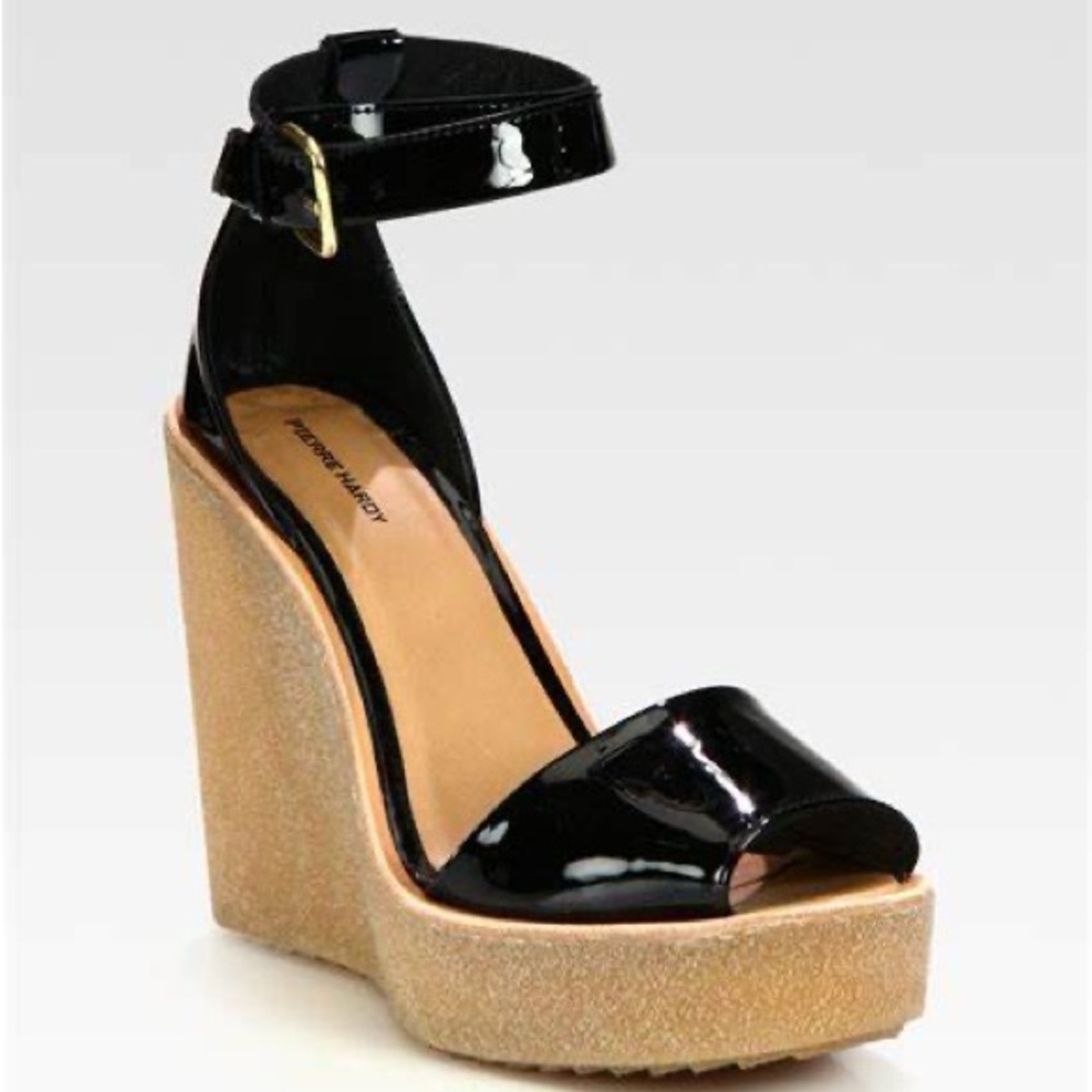 Pierre Hardy Black and Tan Wedge Sandals with Ankle Strap